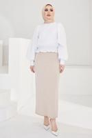 Tesettür giyim BEJ BELİ LASTİKLİ KALEM ETEK T 802