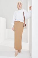 Tesettür giyim KAHVE BELİ LASTİKLİ KALEM ETEK T 802