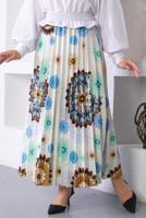 Tesettür giyim MAVİ DESENLİ PİLİSELİ ETEK T 1354