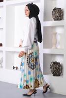 Tesettür giyim MAVİ DESENLİ PİLİSELİ ETEK T 1354