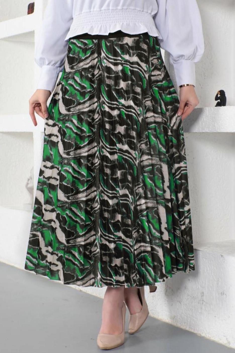 Vêtements hijab VERT JUPE PLISSÉE À MOTIFS T 1454