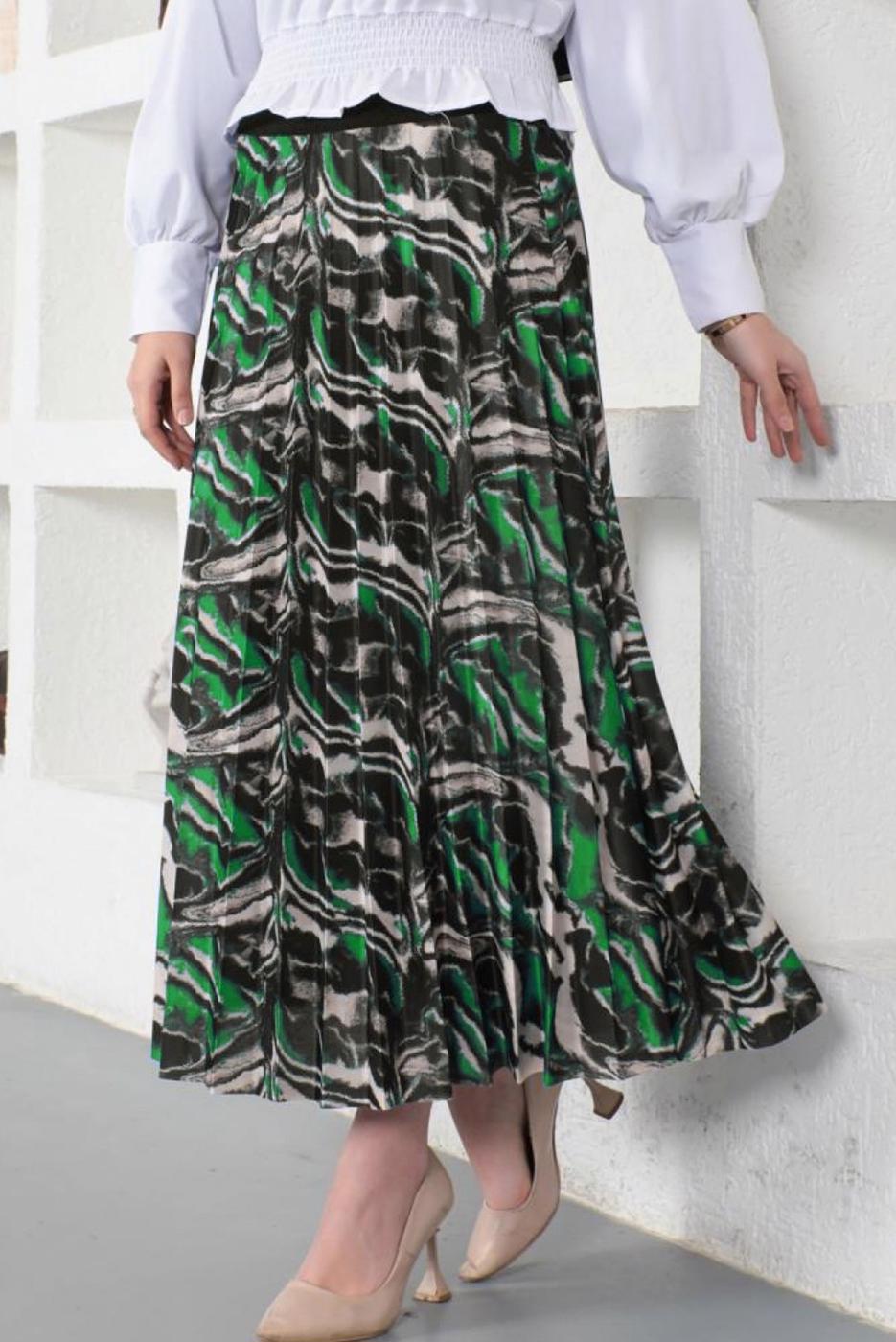 Vêtements hijab VERT JUPE PLISSÉE À MOTIFS T 1454