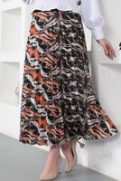 Tesettür giyim TURUNCU DESENLİ PİLİSELİ ETEK T 1454