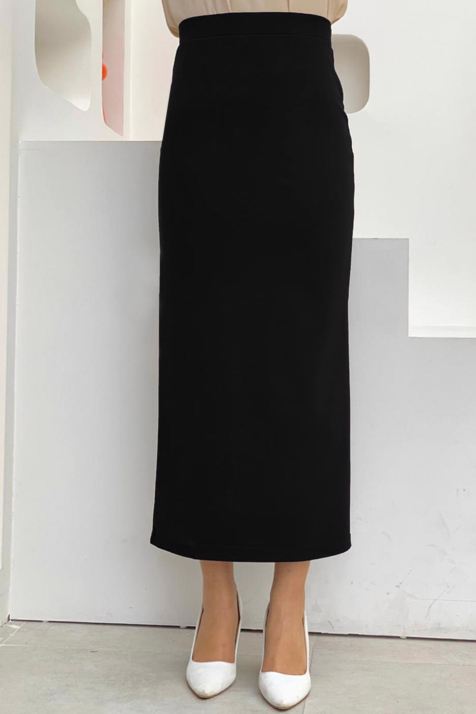 Tesettür giyim SİYAH BELİ LASTİKLİ KALEM ETEK T 4701-1