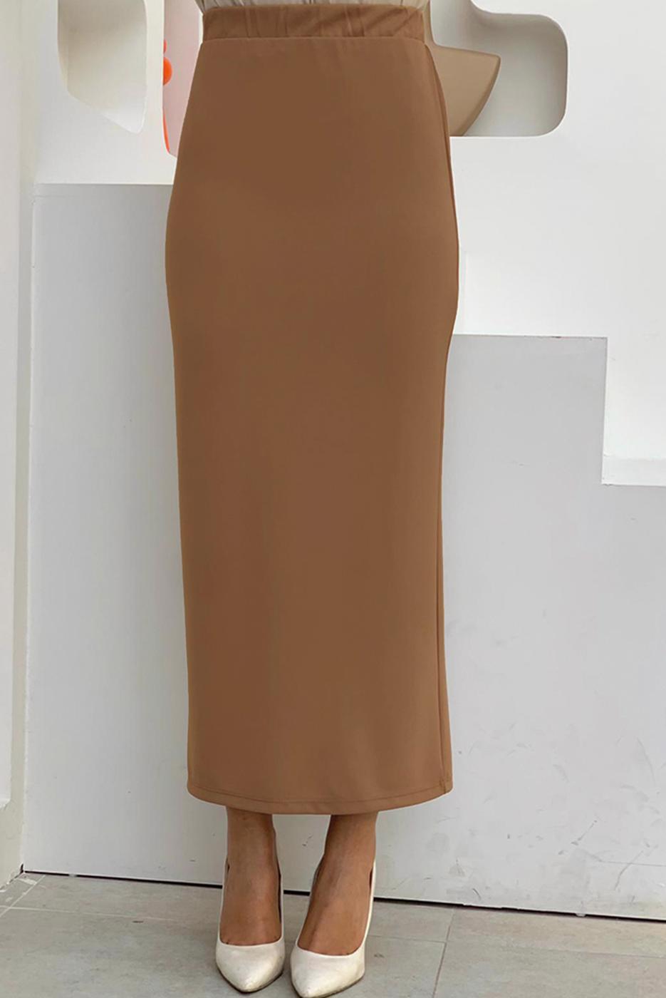 Tesettür giyim TABA BELİ LASTİKLİ KALEM ETEK T 4701-1