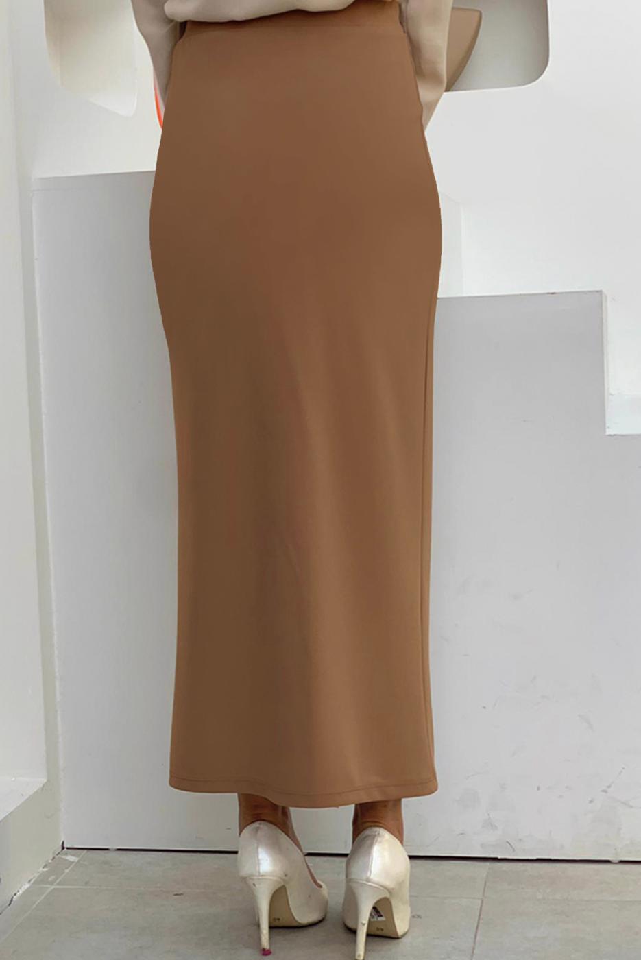 Tesettür giyim TABA BELİ LASTİKLİ KALEM ETEK T 4701-1