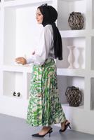 Tesettür giyim YEŞİL DESENLİ PİLİSELİ ETEK T 5254