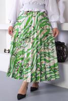 Tesettür giyim YEŞİL DESENLİ PİLİSELİ ETEK T 5254