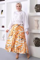Tesettür giyim TURUNCU DESENLİ PİLİSELİ ETEK T 5254