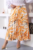 Tesettür giyim TURUNCU DESENLİ PİLİSELİ ETEK T 5254