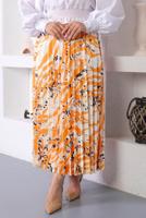 Tesettür giyim TURUNCU DESENLİ PİLİSELİ ETEK T 5254