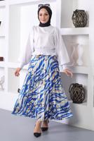 Tesettür giyim LACİVERT DESENLİ PİLİSELİ ETEK T 5254