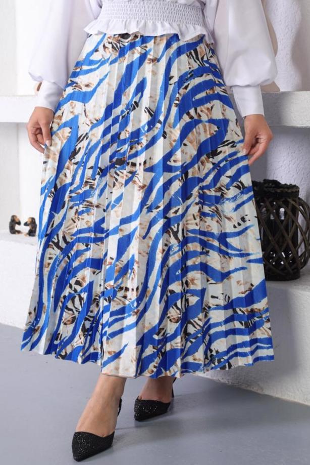 Tesettür giyim LACİVERT DESENLİ PİLİSELİ ETEK T 5254 - TRENDTESETTÜR