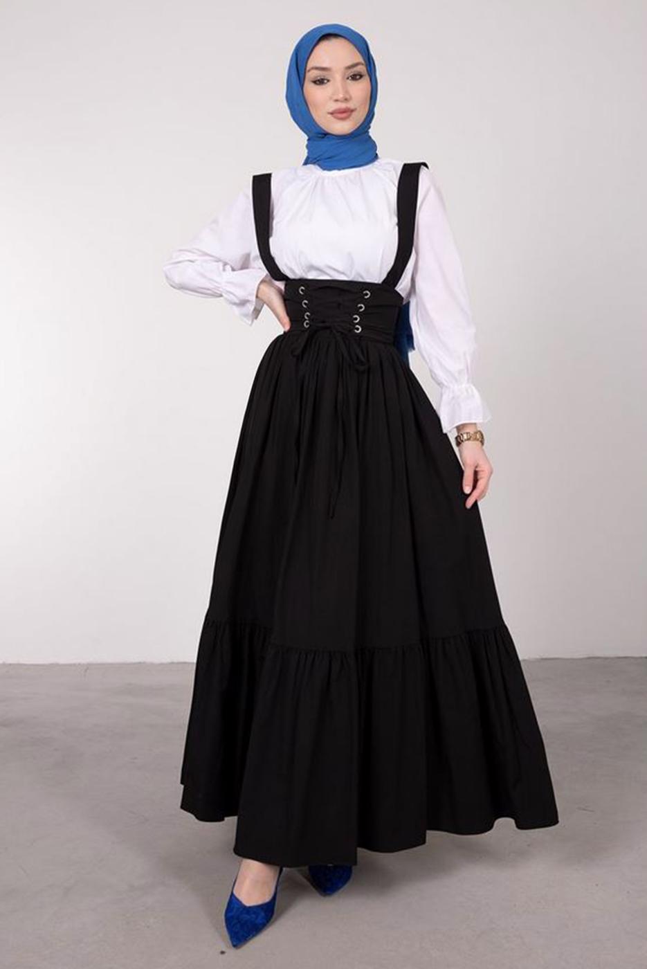 Vêtements hijab NOIR ROBE SALOPETE À LA TAILLE NOUÉE T 60042