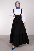 Vêtements hijab NOIR ROBE SALOPETE À LA TAILLE NOUÉE T 60042