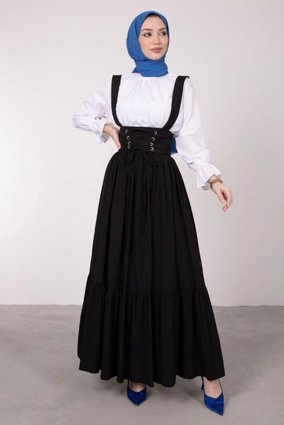 Vêtements hijab NOIR ROBE SALOPETE À LA TAILLE NOUÉE T 60042