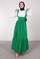 Tesettür giyim YEŞİL BELİ BAĞCIK DETAYLI SALOPET ELBİSE T 60042