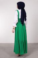 Tesettür giyim YEŞİL BELİ BAĞCIK DETAYLI SALOPET ELBİSE T 60042