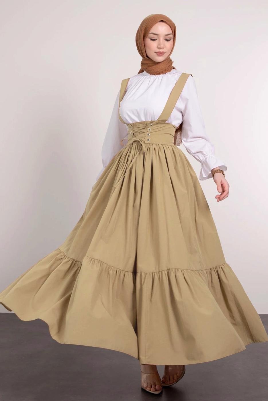 Hijab clothing BROWN SALOPETTE DRESS WITH TIED WAIST T 60042