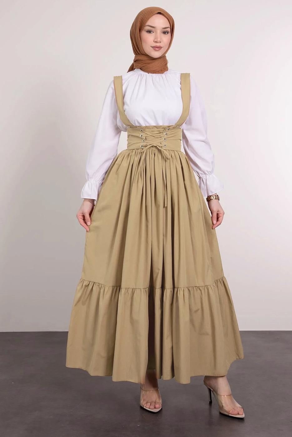 Hijab clothing BROWN SALOPETTE DRESS WITH TIED WAIST T 60042