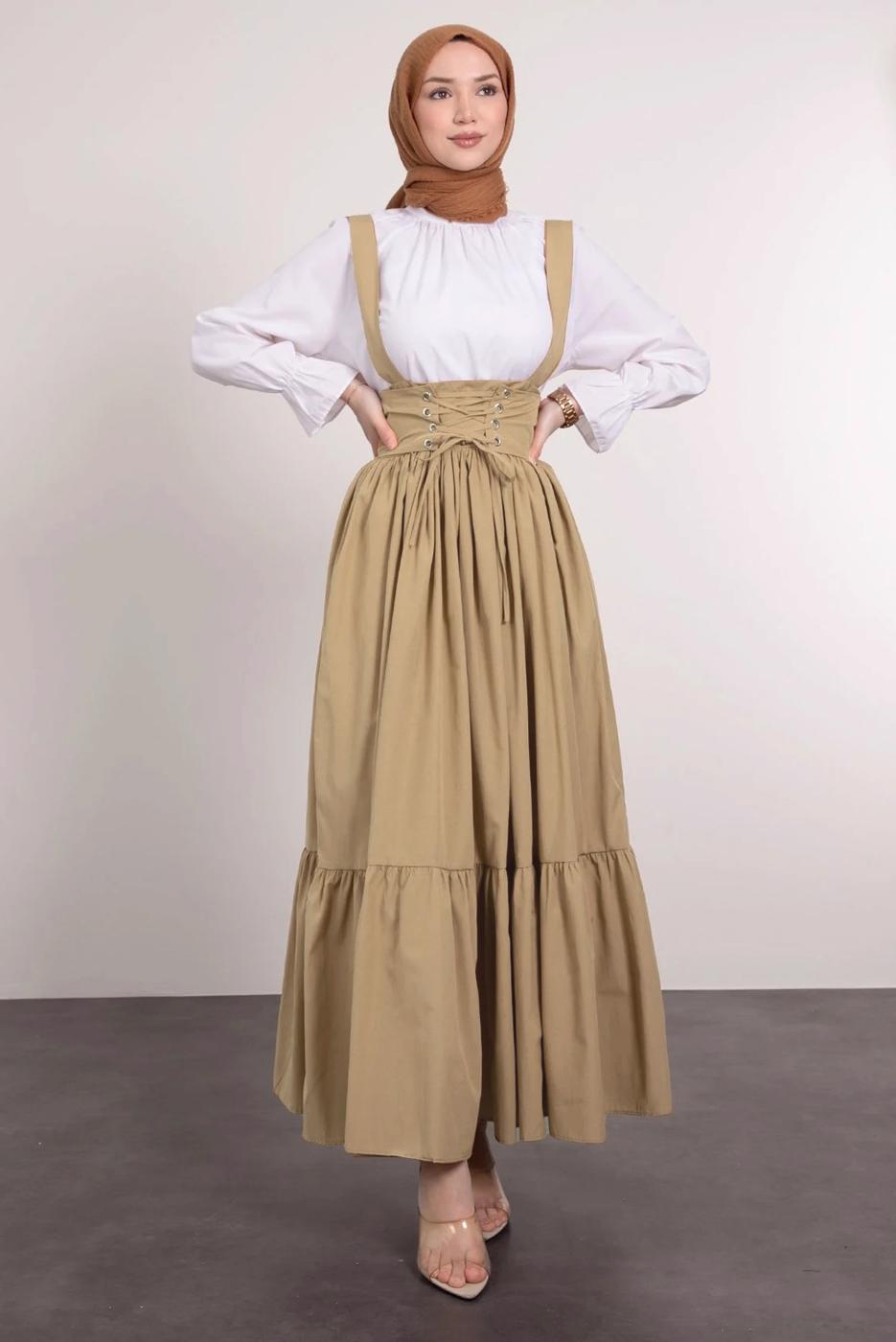 Hijab clothing BROWN SALOPETTE DRESS WITH TIED WAIST T 60042