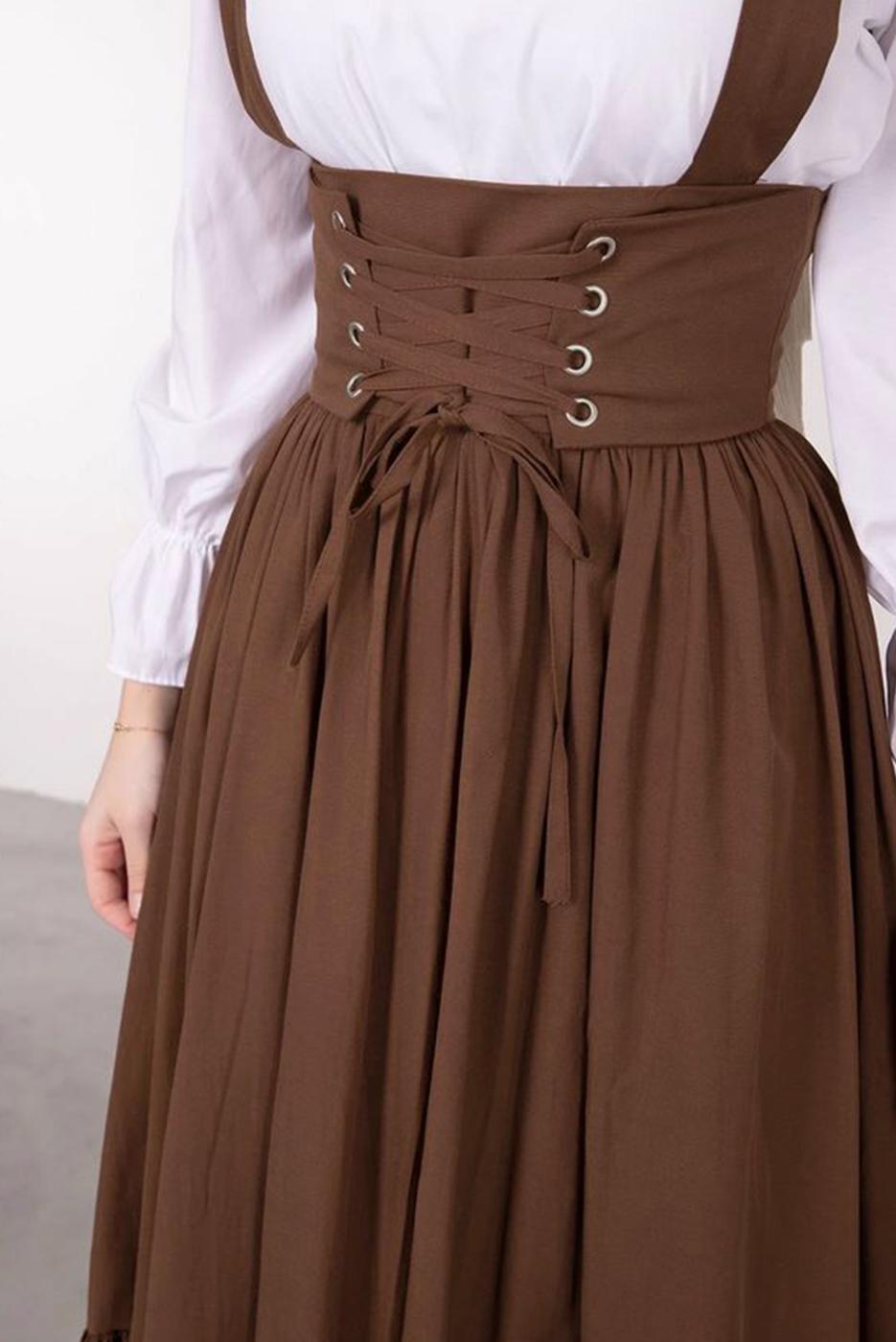 Vêtements hijab BRUN ROBE SALOPETE À LA TAILLE NOUÉE T 60042