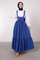 Tesettür giyim LACİVERT BELİ BAĞCIK DETAYLI SALOPET ELBİSE T 60042