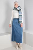 Tesettür giyim LACİVERT BELİ LASTİKLİ DÜĞMELİ DENİM ETEK T 60167