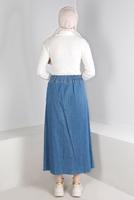 Tesettür giyim LACİVERT BELİ LASTİKLİ DÜĞMELİ DENİM ETEK T 60167