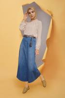 Tesettür giyim LACİVERT ALVİNA CEP DETAYLI DENİM ETEK 60168	