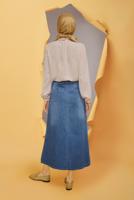 Tesettür giyim LACİVERT ALVİNA CEP DETAYLI DENİM ETEK 60168	