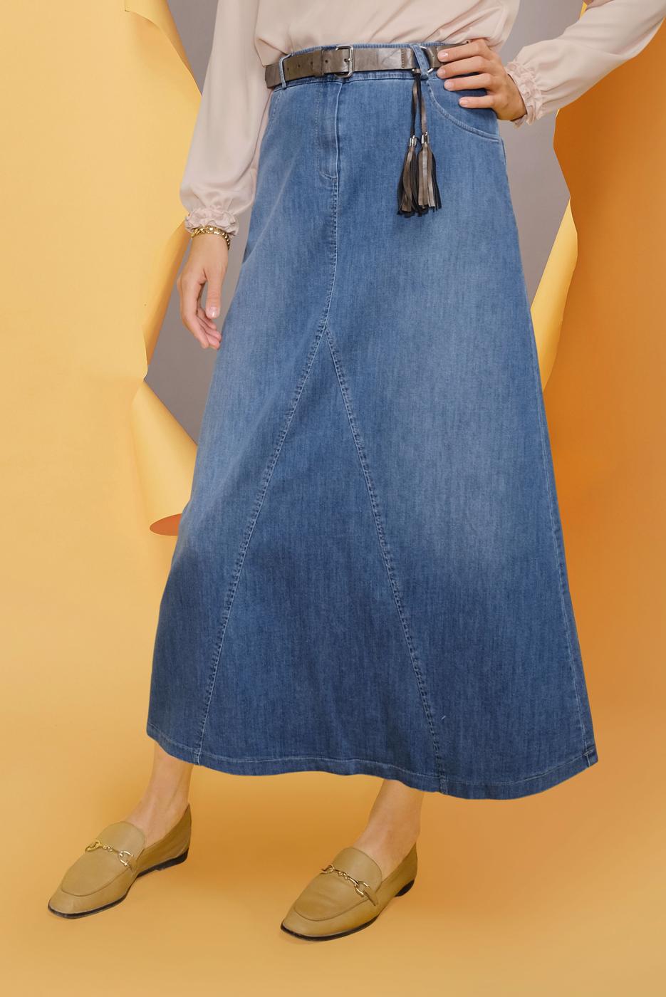 Tesettür giyim LACİVERT ALVİNA CEP DETAYLI DENİM ETEK 60168	