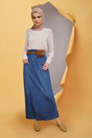 Hijab clothing NAVY BLUE ALVİNA ELASTIC WAIST SKIRT WITH POCKET 60169 