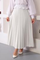 Tesettür giyim BEYAZ PİLİSELİ BELİ LASTİKLİ ETEK T 8354