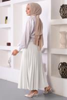 Tesettür giyim BEYAZ PİLİSELİ BELİ LASTİKLİ ETEK T 8354