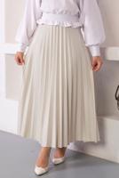 Tesettür giyim BEJ PİLİSELİ BELİ LASTİKLİ ETEK T 8354