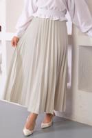 Tesettür giyim BEJ PİLİSELİ BELİ LASTİKLİ ETEK T 8354