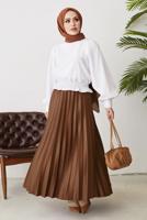 Tesettür giyim KAHVE PİLİSELİ BELİ LASTİKLİ ETEK T 8354