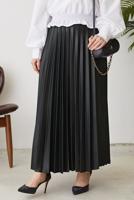 Tesettür giyim GRİ PİLİSELİ BELİ LASTİKLİ ETEK T 8354