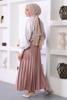 Tesettür giyim PUDRA PİLİSELİ BELİ LASTİKLİ ETEK T 8354