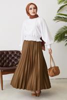 Tesettür giyim TABA PİLİSELİ BELİ LASTİKLİ ETEK T 8354