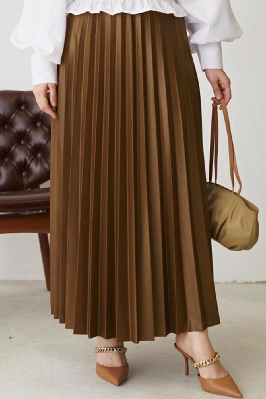 Tesettür giyim TABA PİLİSELİ BELİ LASTİKLİ ETEK T 8354