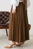 Tesettür giyim TABA PİLİSELİ BELİ LASTİKLİ ETEK T 8354