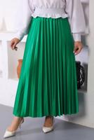 Tesettür giyim YEŞİL PİLİSELİ BELİ LASTİKLİ ETEK T 8354
