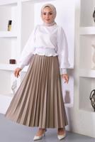 Tesettür giyim VİZON PİLİSELİ BELİ LASTİKLİ ETEK T 8354