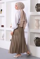 Tesettür giyim VİZON PİLİSELİ BELİ LASTİKLİ ETEK T 8354