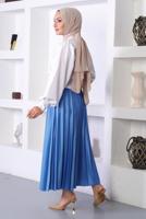 Tesettür giyim LACİVERT PİLİSELİ BELİ LASTİKLİ ETEK T 8354