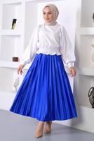 Tesettür giyim LACİVERT PİLİSELİ BELİ LASTİKLİ ETEK T 8354