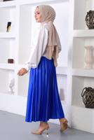 Tesettür giyim LACİVERT PİLİSELİ BELİ LASTİKLİ ETEK T 8354