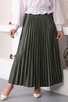 Tesettür giyim HAKİ PİLİSELİ BELİ LASTİKLİ ETEK T 8354